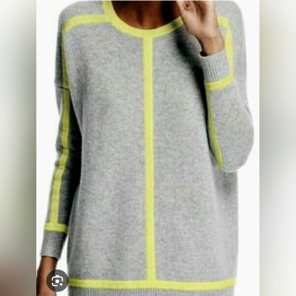 J. Crew Cashmere Sweater in Gray and Neon Yellow size Small - Picture 4 of 9